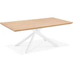 Table à diner 'WALABY' en bois finition naturelle avec pied central en x blanc