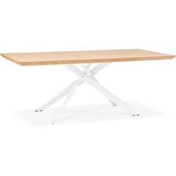 Table à diner 'WALABY' en bois finition naturelle avec pied central en x blanc