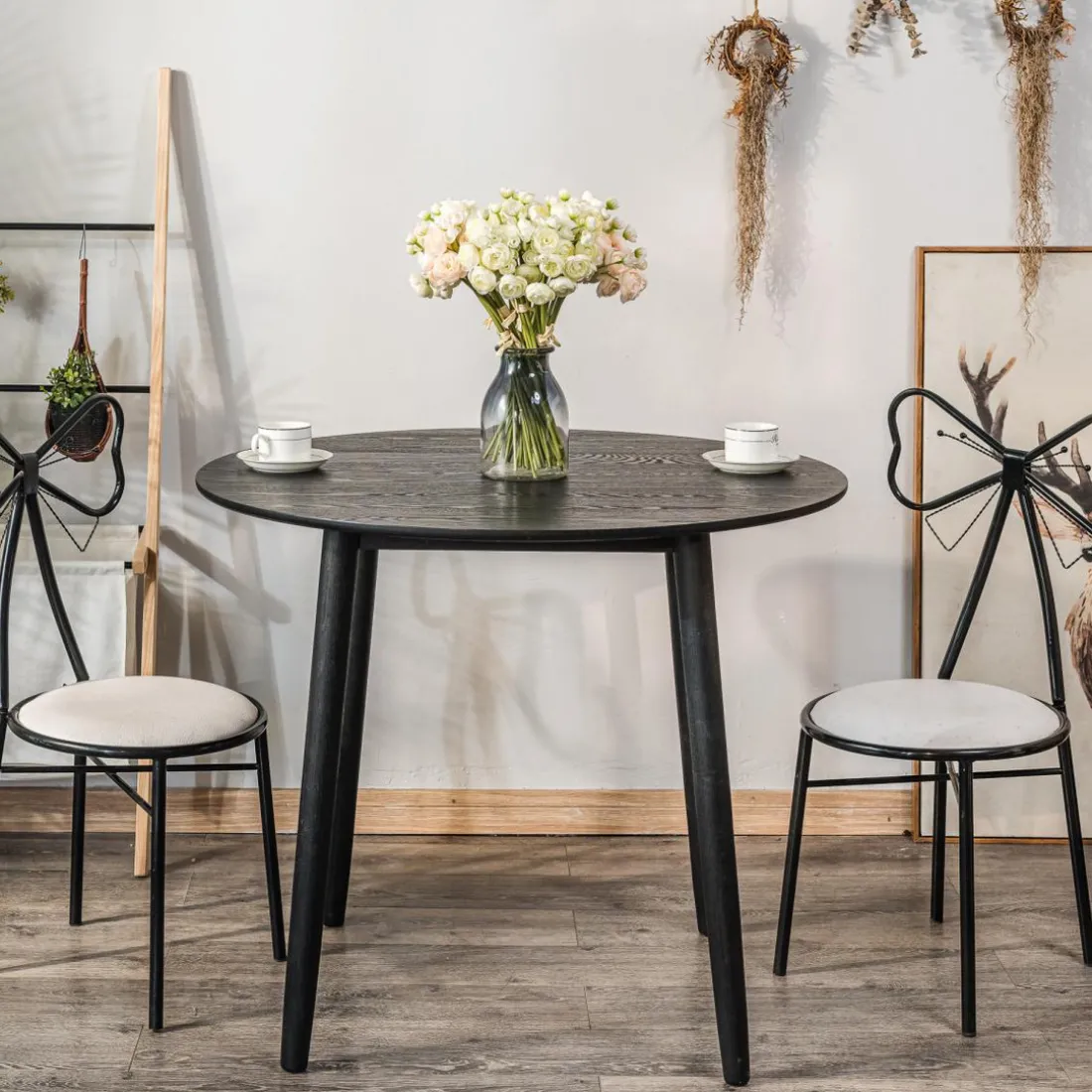 Table à manger 4 personnes ronde en bois Marron