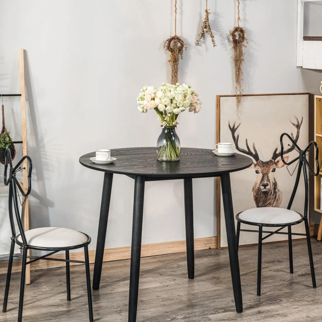 Table à manger 4 personnes ronde en bois Marron