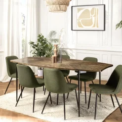 Table à manger bords concaves en bois et pieds métal KIARA