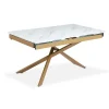 Table à manger extensible Ismael en Verre effet Marbre Blanc et pieds Métal Or