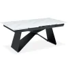 Table à manger extensible Mogarie en Verre effet marbre blanc et pieds Métal Noir