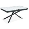 Table à manger extensible Ismael en Verre effet marbre blanc et pieds Métal Noir