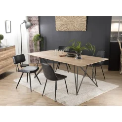 Table À Manger MAXENCE 220X100 Bois Chêne Pieds Croisés Métal