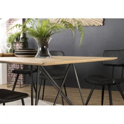 Table À Manger MAXENCE 220X100 Bois Chêne Pieds Croisés Métal