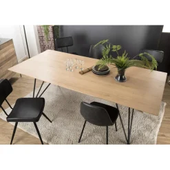 Table À Manger MAXENCE 220X100 Bois Chêne Pieds Croisés Métal