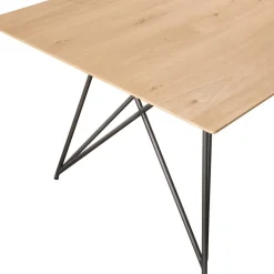 Table À Manger MAXENCE 220X100 Bois Chêne Pieds Croisés Métal