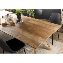 Table À Manger MAXENCE 220X100Cm Bois Teck Recyclé Pieds Croisés Teck