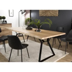 Table À Manger MAXENCE 230X100Cm Bois Chêne Pieds Métal