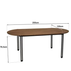 Table à manger ovale 200x105cm plateau bois de teck recyclé