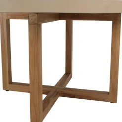 Table à manger ronde béton beige pieds croisés en teck DAK