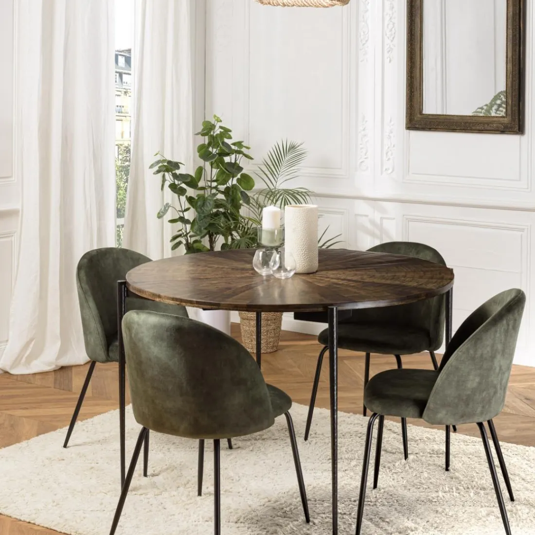 Table à manger ronde en bois et pieds métal KIARA