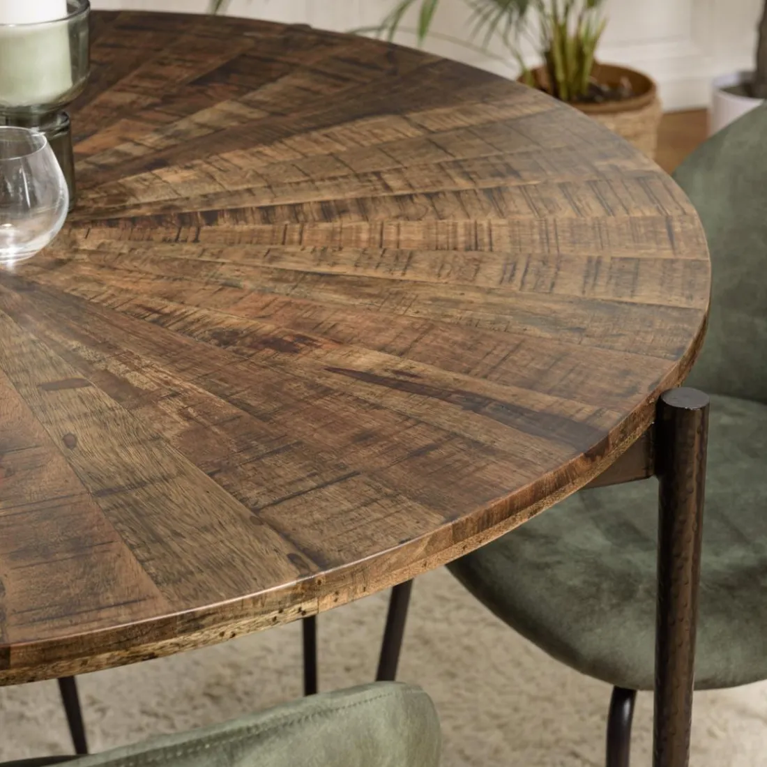 Table à manger ronde en bois et pieds métal KIARA