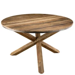 Table À Manger SIXTINE Ronde 130X130Cm Pieds Croisés Bois Teck Recyclé Acacia Mahogany