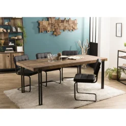 Table À Manger SIXTINE 200X90Cm Bois Teck Recyclé Acacia Mahogany Pieds Métal