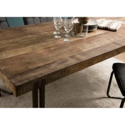 Table À Manger SIXTINE 200X90Cm Bois Teck Recyclé Acacia Mahogany Pieds Métal