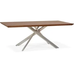 Table à manger 'WALABY' en bois finition Noyer avec pied central en métal