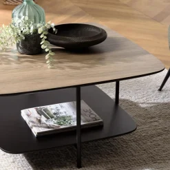 Table basse 2 plateaux bi-matière mocha noir pieds métal JULIA