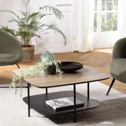 Table basse 2 plateaux bi-matière mocha noir pieds métal JULIA