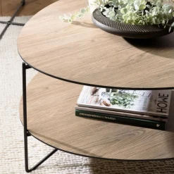 Table basse 2 plateaux forme ovoïde couleur mocha pieds métal JULIA