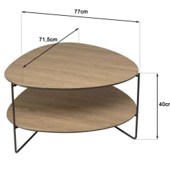 Table basse 2 plateaux forme ovoïde couleur mocha pieds métal JULIA