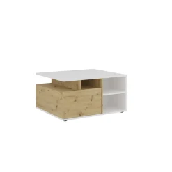 Table basse 1 tiroir TWIN 2 blanc et naturel
