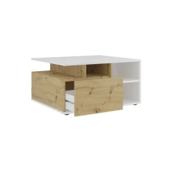 Table basse 1 tiroir TWIN 2 blanc et naturel