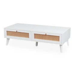 Table basse 2 tiroirs avec cannage Dalgora Blanc