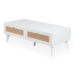 Table basse 2 tiroirs avec cannage Dalgora Blanc