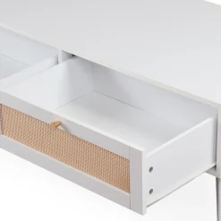 Table basse 2 tiroirs avec cannage Dalgora Blanc