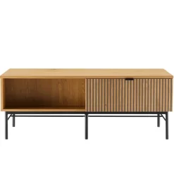 Table basse 2 tiroirs décor effet bois rainuré noir naturel SCOTT