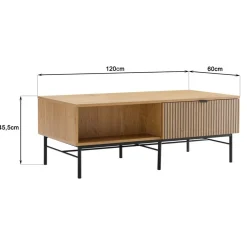 Table basse 2 tiroirs décor effet bois rainuré noir naturel SCOTT