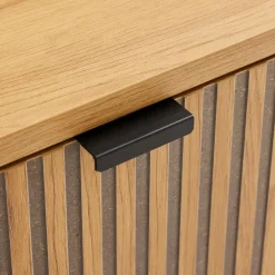 Table basse 2 tiroirs décor effet bois rainuré noir naturel SCOTT