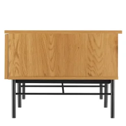 Table basse 2 tiroirs décor effet bois rainuré noir naturel SCOTT