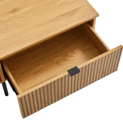 Table basse 2 tiroirs décor effet bois rainuré noir naturel SCOTT