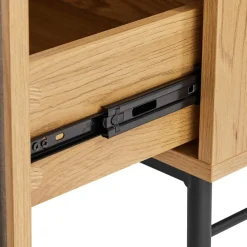 Table basse 2 tiroirs décor effet bois rainuré noir naturel SCOTT