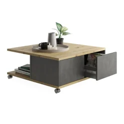 Table basse avec 2 tiroirs TWIN 1 gris et naturel