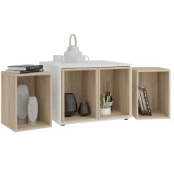 Table basse avec caissons amovibles JOKER 2 blanc et naturel