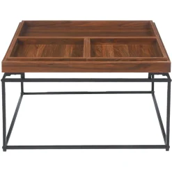 Table basse carrée avec plateau compartimenté réversible Duplix Bois Noisette