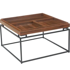 Table basse carrée avec plateau compartimenté réversible Duplix Bois Noisette