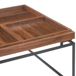 Table basse carrée avec plateau compartimenté réversible Duplix Bois Noisette