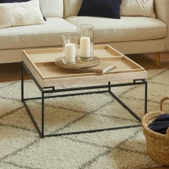 Table basse carrée avec plateau compartimenté réversible Duplix Effet Travertin Beige