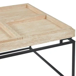 Table basse carrée avec plateau compartimenté réversible Duplix Effet Travertin Beige