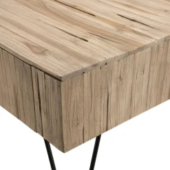 Table Basse CLEMENCE Bois Nature 2 Tiroirs Branches Teck - Pieds Épingles Scandi Métal
