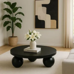 Table basse contemporaine design rond Bonnie Noir
