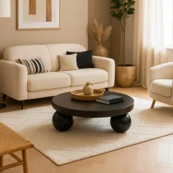 Table basse contemporaine design rond Bonnie Noir