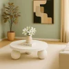 Table basse contemporaine design rond Bonnie texture minérale Blanc