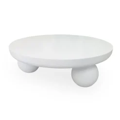 Table basse contemporaine design rond Bonnie texture minérale Blanc