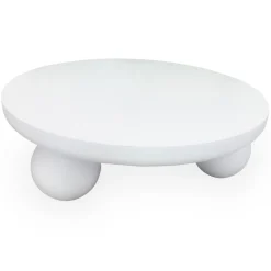 Table basse contemporaine design rond Bonnie texture minérale Blanc